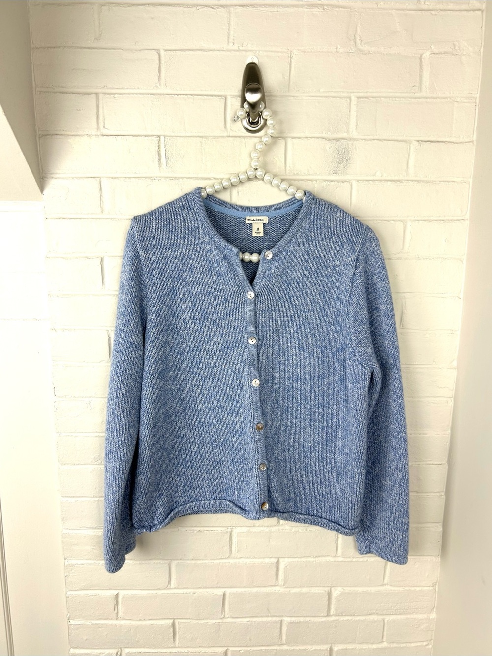 L.L.Bean Blue Cotton Knit Coastal Chic Cardigan Sweater Size MP